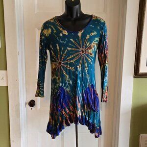 Kathmandu Imports Tie Dye Boho Hippie Tunic Dress Pockets Festival Women's S/M